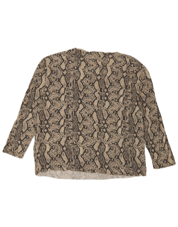 ZARA Mujer Top Manga Larga ES 40 2XL Beige Animal Print Viscosa