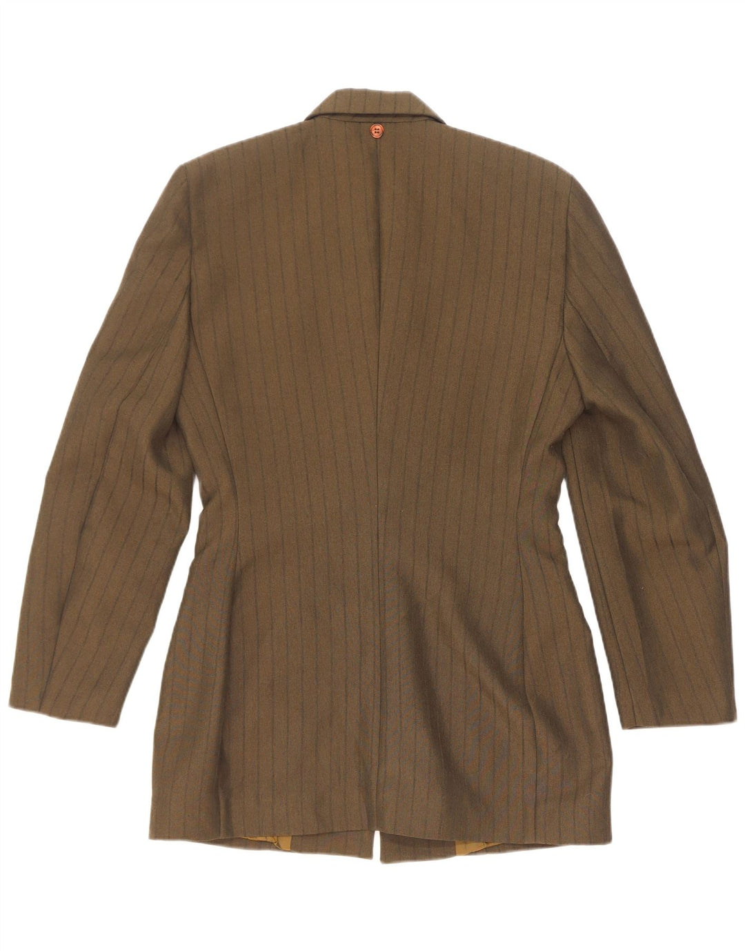 Chaqueta Blazer Vintage de Mujer de 3 Botones IT 44 Mediana Caqui a Rayas de Poliéster