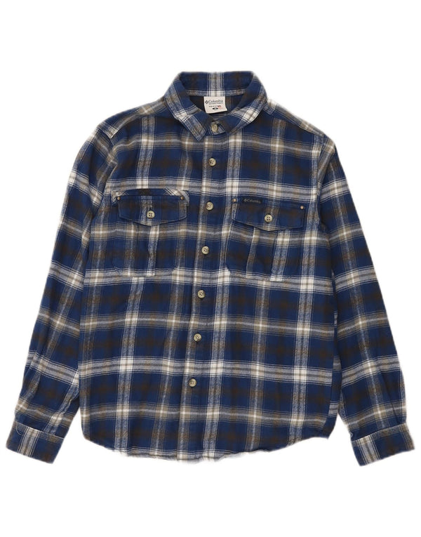 COLUMBIA Boys Flannel Shirt 10-11 Years Medium Blue Check Cotton