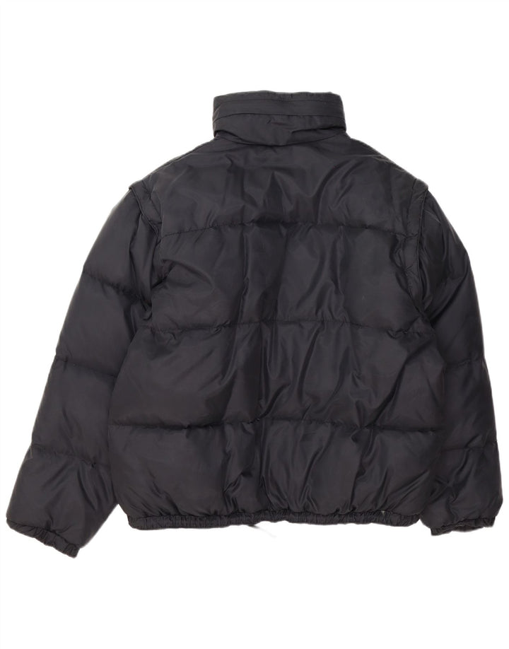 Vintage hombres con capucha chaqueta acolchada Reino Unido 40 grande nylon negro