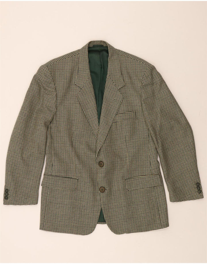 VINTAGE Mens 2 Button Blazer Jacket IT 50 Large Green Houndstooth Wool Vintage Vintage and Second-Hand Vintage from Messina Hembry 