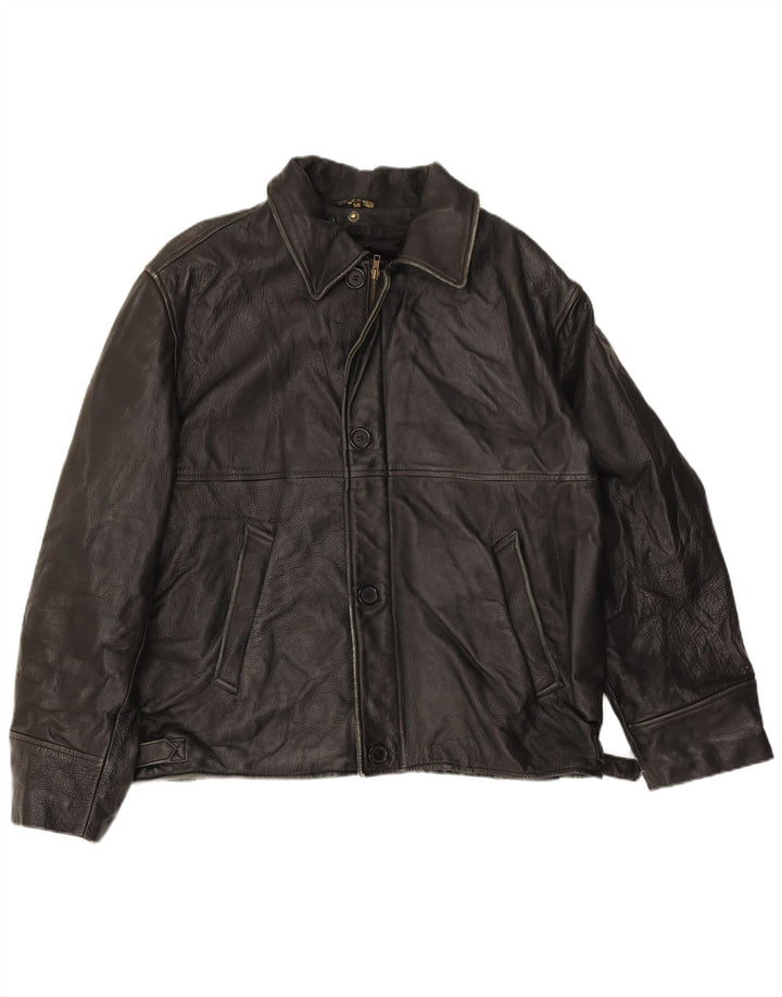 Chaqueta de cuero vintage para hombre IT 56 3XL cuero negro
