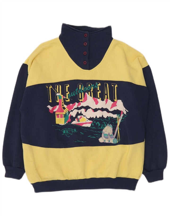 DASH Hombre Sudadera con cuello con botones y gráfico tipo jersey en bloques de color amarillo medio