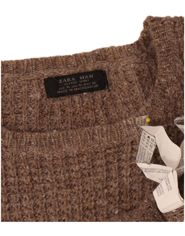 Zara Hombre Jersey Cuello Redondo Jersey XL Lana Marrón
