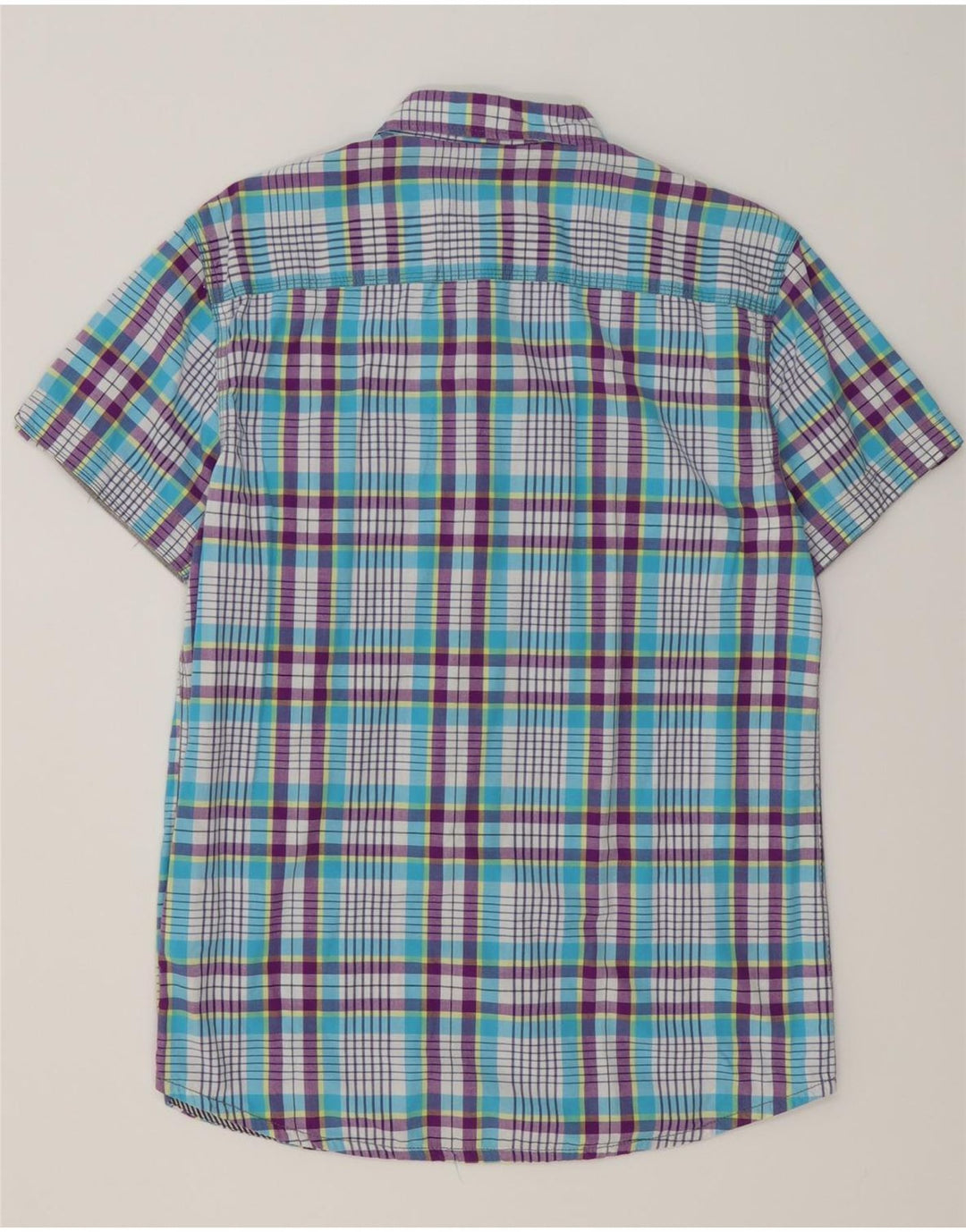JACK & JONES Hombre Camisa Manga Corta Azul Medio Algodón A Cuadros