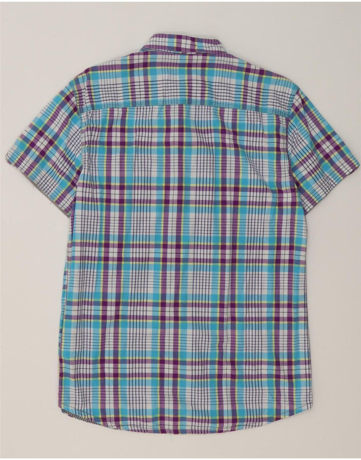 JACK & JONES Hombre Camisa Manga Corta Azul Medio Algodón A Cuadros