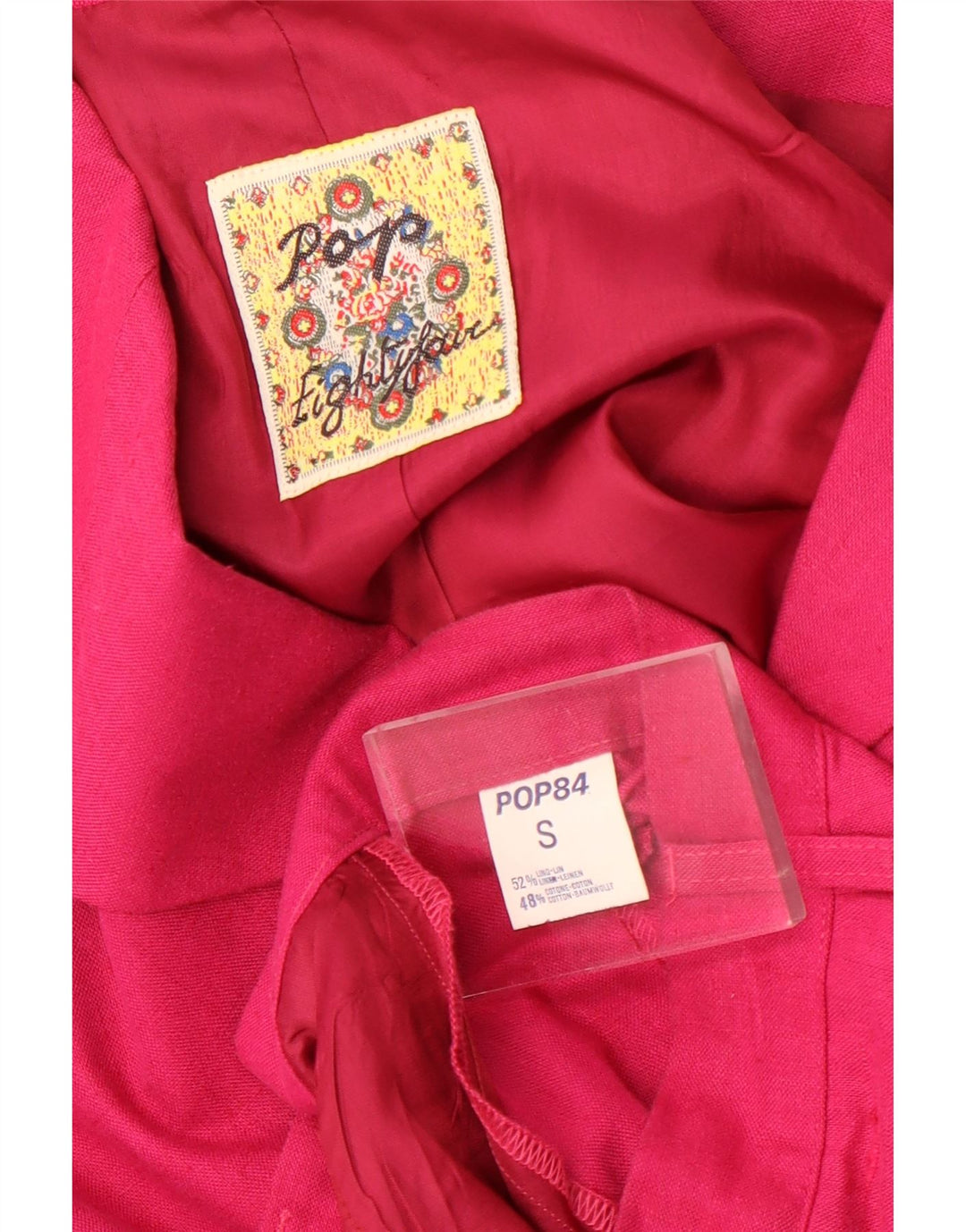POP 84 Traje de 2 piezas con 3 botones para mujer pequeño W24 L26 lino rosa