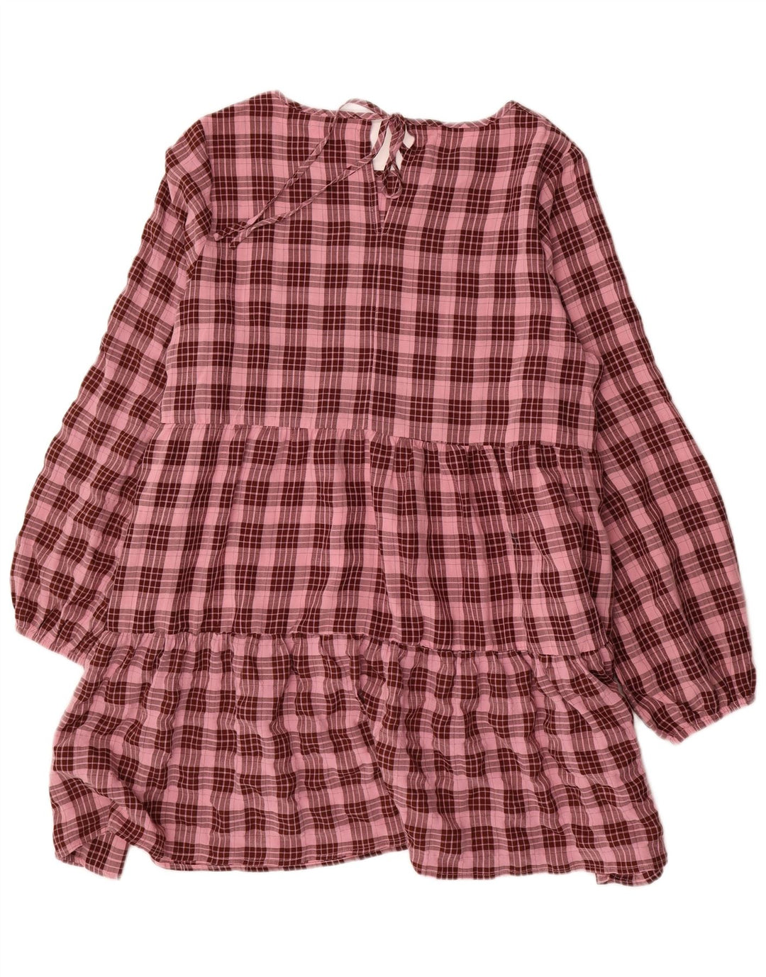 Oasis Vestido escalonado de manga larga para mujer UK 46 Poliéster a cuadros rosa grande