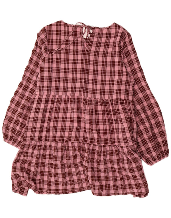 Oasis Vestido escalonado de manga larga para mujer UK 46 Poliéster a cuadros rosa grande