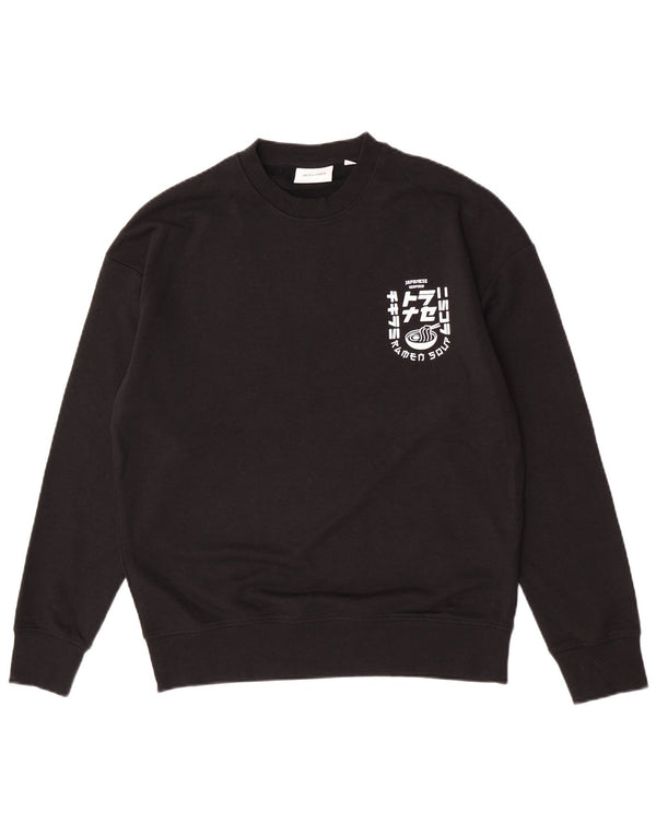 Jack & Jones Hombre Sudadera Gráfica Jumper Medium Negro Algodón