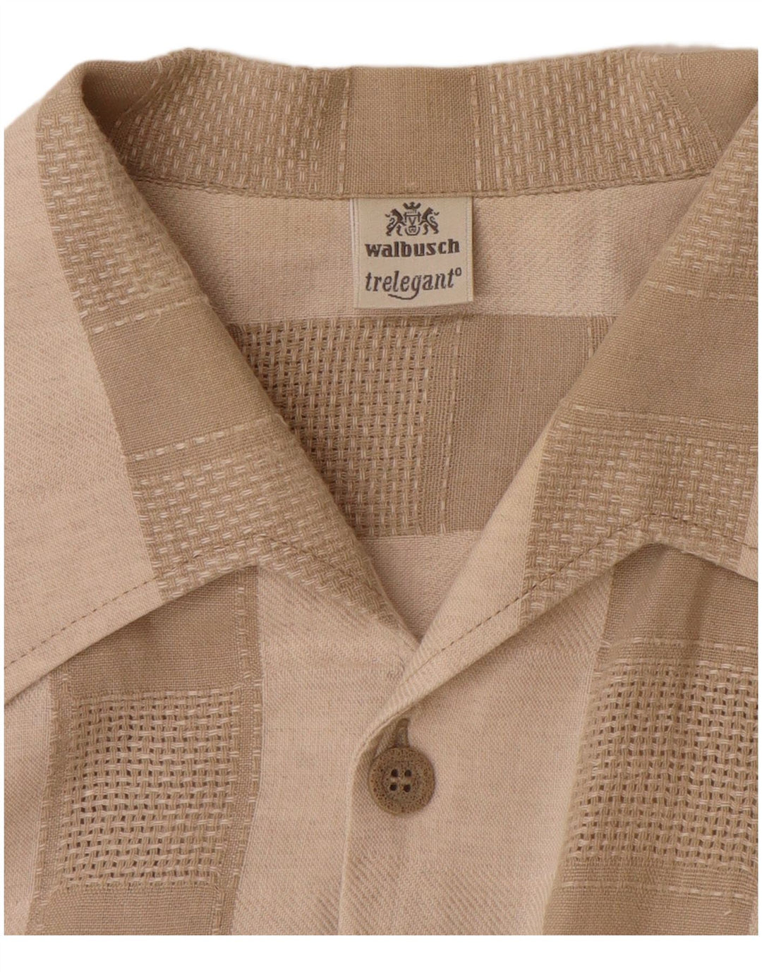 WALBUSCH Camisa de manga corta para hombre, talla 39/40, lino a rayas, color beige medio
