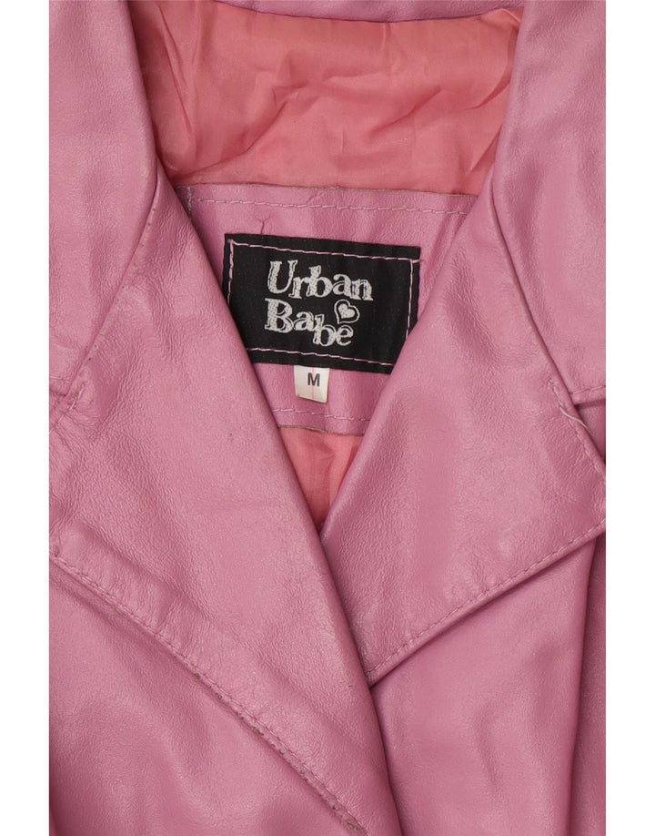 Vintage mujer cuero abrigo Reino Unido 12 rosa medio