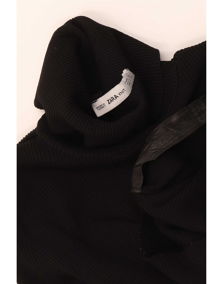 Zara Mujer Jersey De Cuello Vuelto Suéter UK 8 Small Poliamida Negra