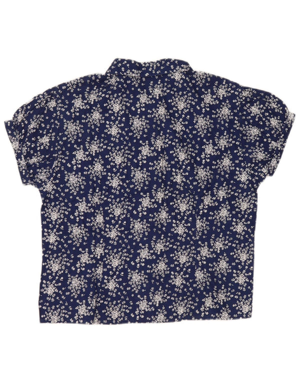 SISLEY Blusa corta de manga corta para mujer UK 44 Grande Azul marino Floral
