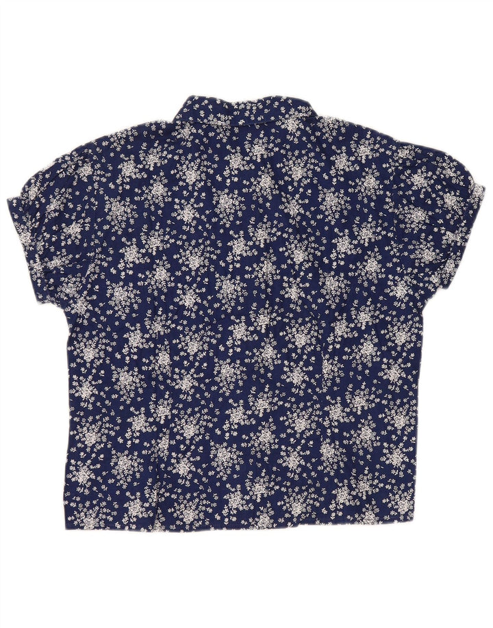 SISLEY Blusa corta de manga corta para mujer UK 44 Grande Azul marino Floral