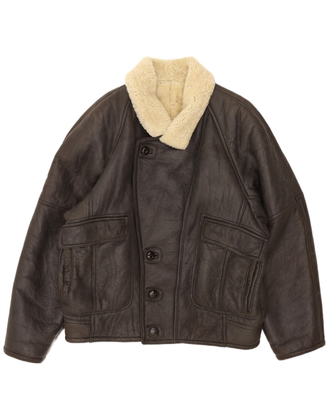 Chaqueta de piel de oveja vintage para hombre IT 52 XL cuero marrón
