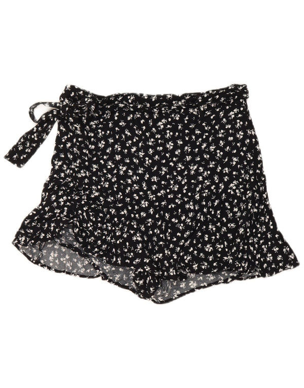 Zara Mujer Pantalones Cortos Casuales De Cintura Alta Grande W30 Viscosa Floral Negro