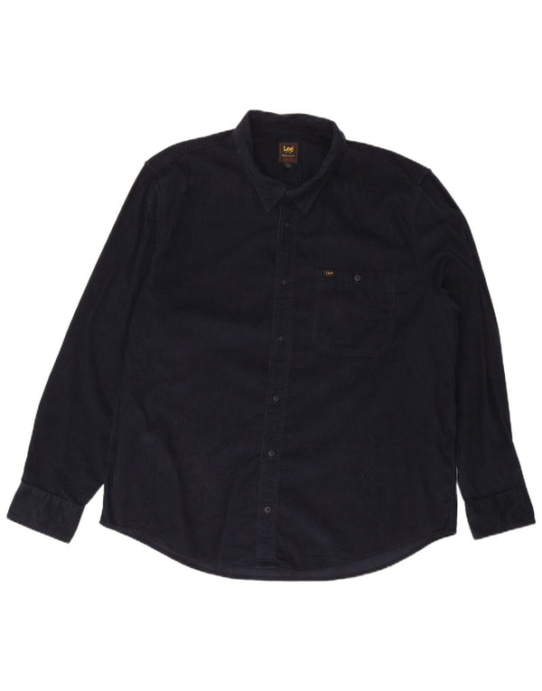 LEE Mens Regular Fit Corduroy Shirt 2XL Navy Blue Cotton