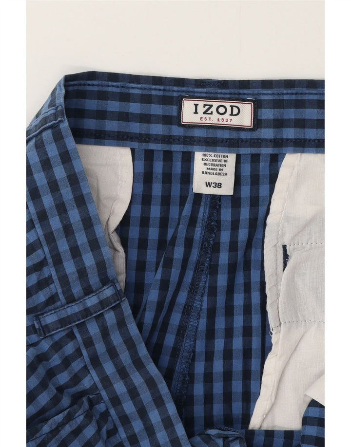 IZOD Pantalones cortos chinos para hombre W38 XL Algodón azul a cuadros