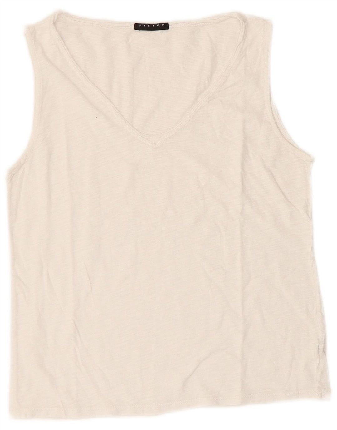 Sisley Top corto sin mangas para mujer UK 8 Small White Cotton