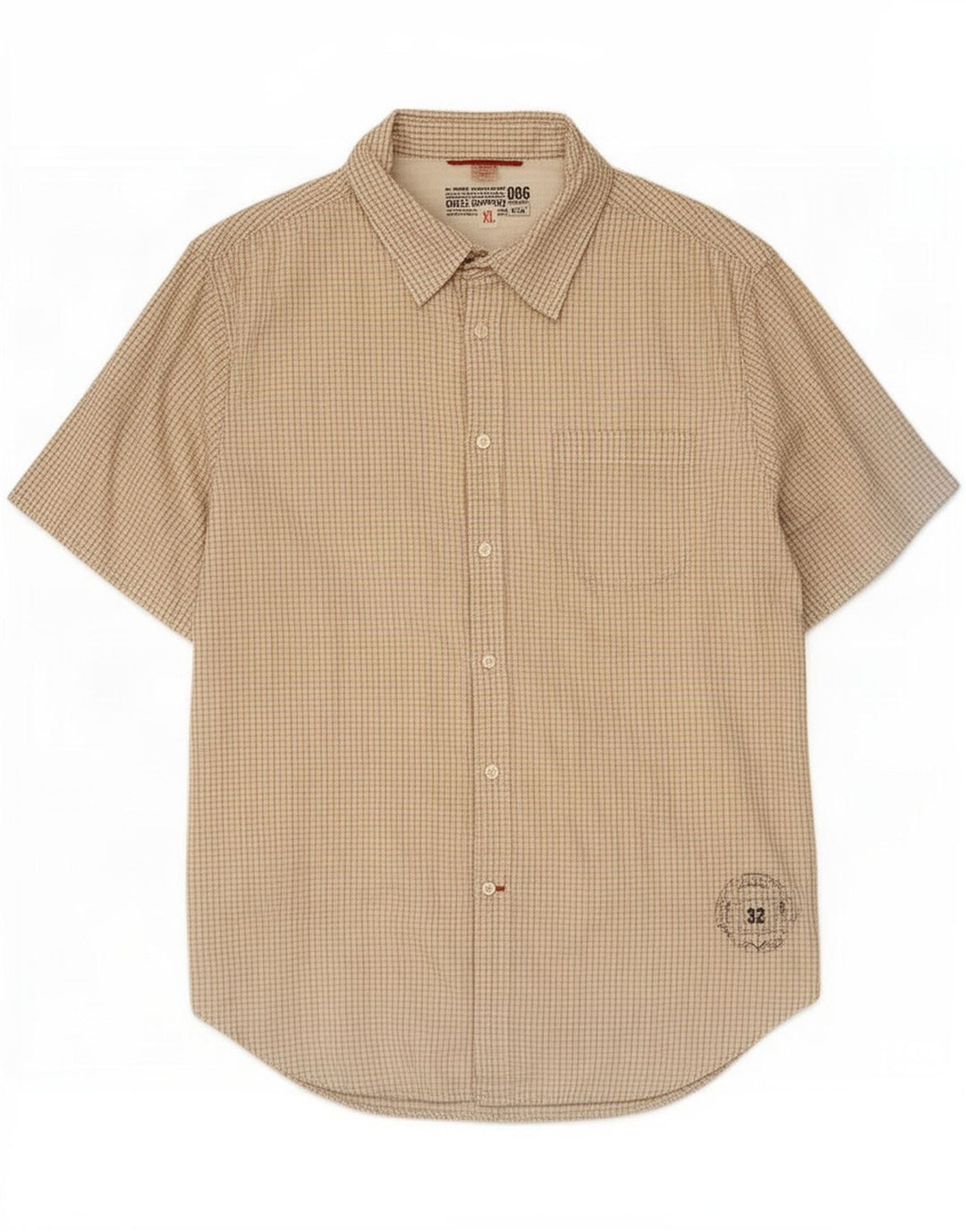 Guess Camisa Manga Corta Hombre XL Algodón Vichy Beige