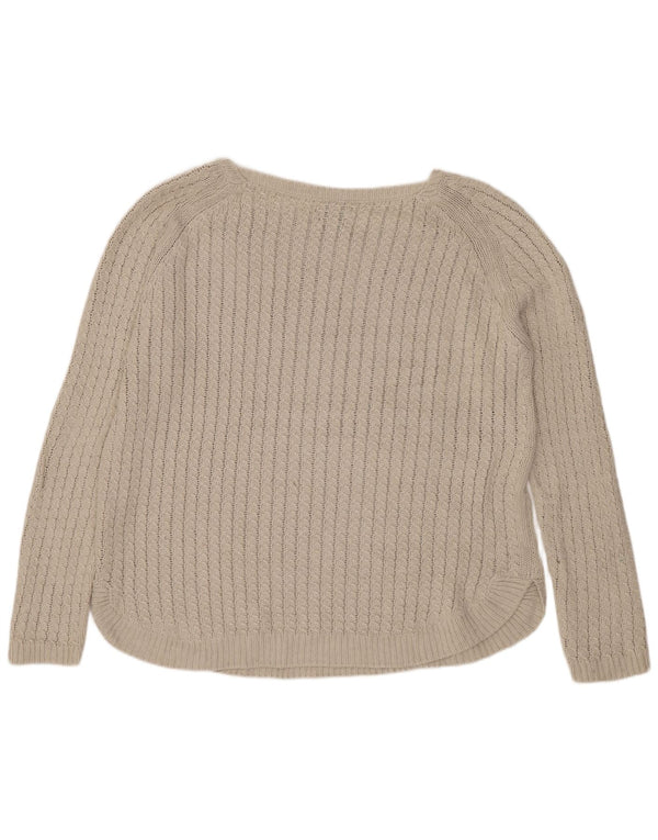 Massimo Dutti Jersey Mujer Cuello Barco UK 46 Large Algodón Beige