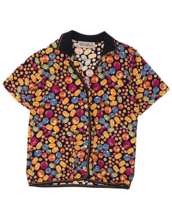 Vintage mujer camisa de manga corta blusa Reino Unido 14 medio multicolor manchado
