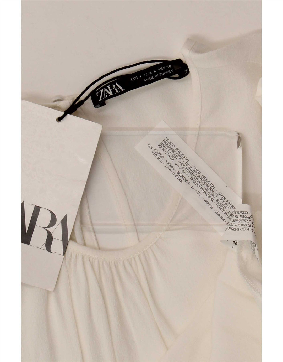 Zara Mujer Blusa Manga 3/4 Top UK 44 Large Viscosa Blanca