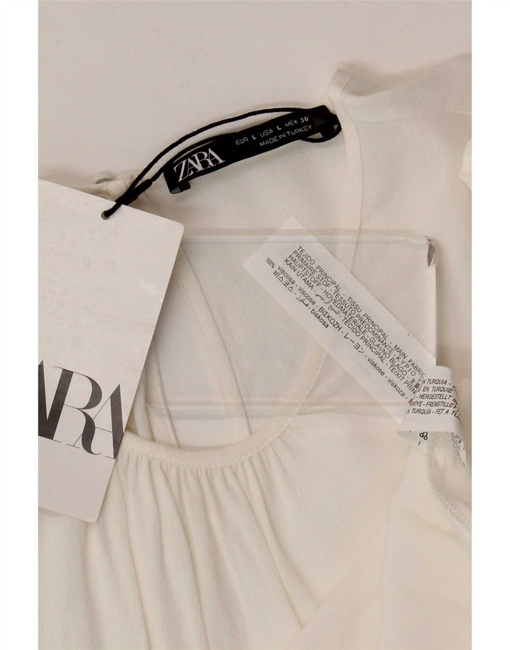 Zara Mujer Blusa Manga 3/4 Top UK 44 Large Viscosa Blanca