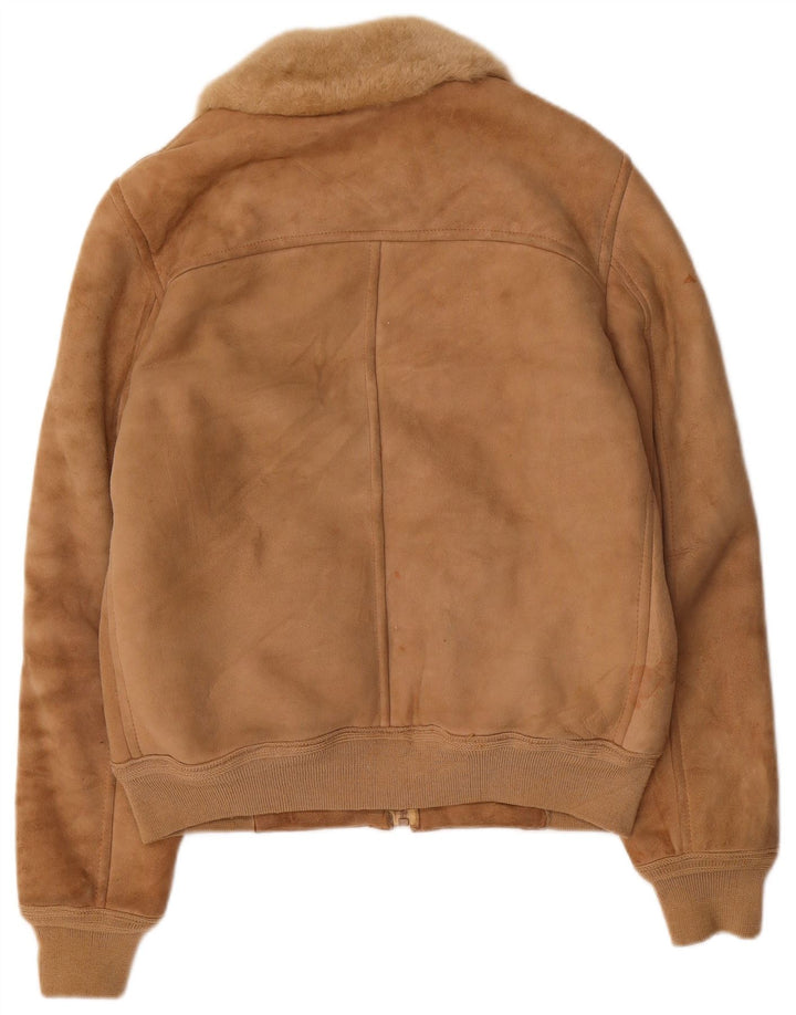 FIBOK Chaqueta de piel de oveja para mujer UK 46 Grande Piel de oveja marrón