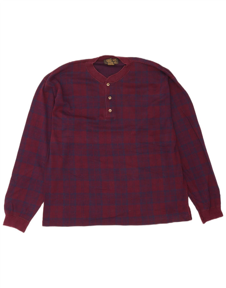 Eddie Bauer Top para hombre de manga larga de algodón a cuadros burdeos grande