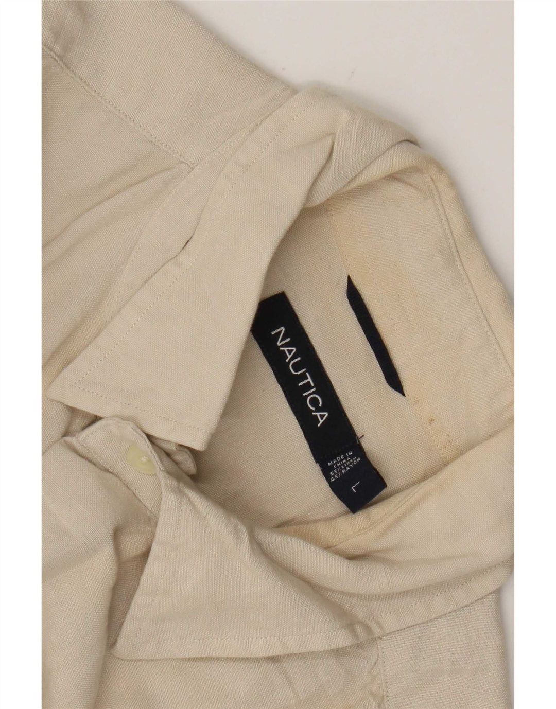 Nautica Camisa Manga Corta Hombre Lino Beige Grande