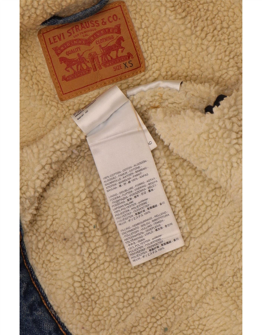 LEVI'S Chaqueta vaquera Sherpa para mujer UK 6 XS Algodón azul