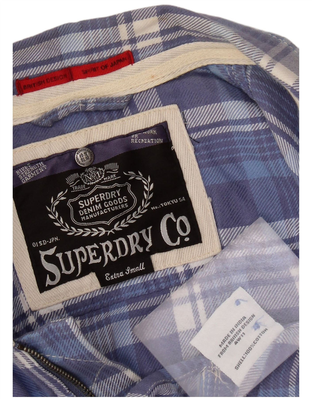 SUPERDRY Camisa de franela para mujer UK 6 XS Algodón a cuadros azul