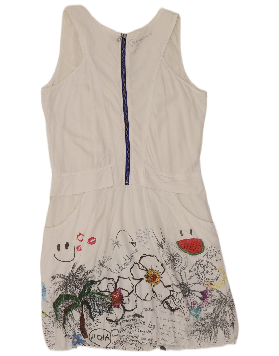 DESIGUAL Vestido de burbujas sin mangas con estampado gráfico para mujer EU 40 Medium White Floral