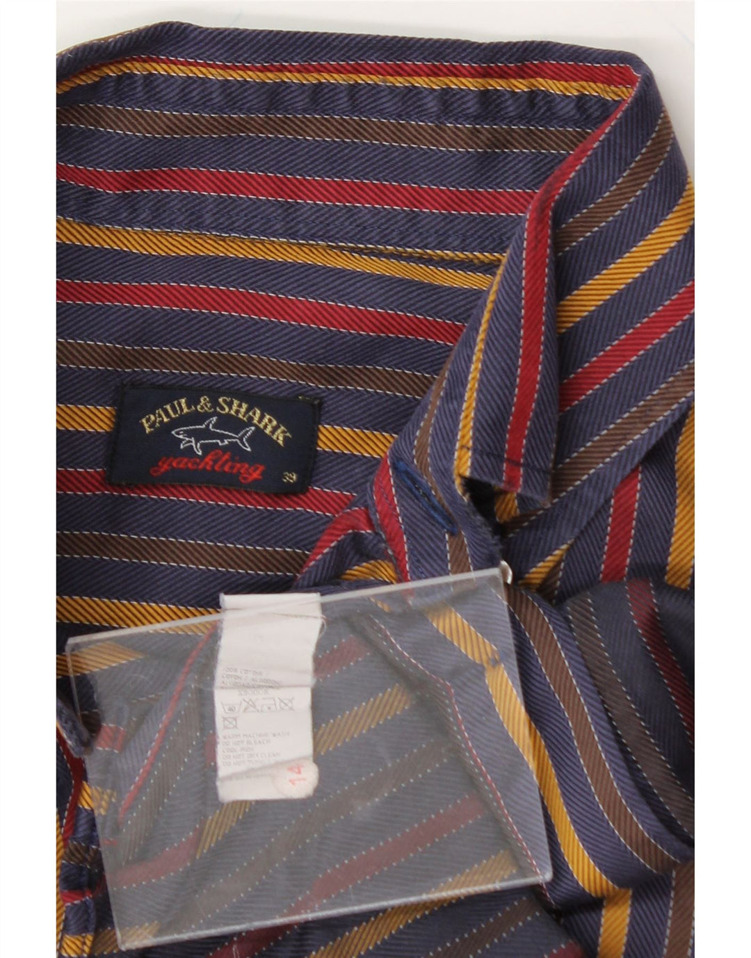 PAUL & SHARK Mens Shirt Medium Navy Blue Striped Cotton Vintage Paul & Shark and Second-Hand Paul & Shark from Messina Hembry 