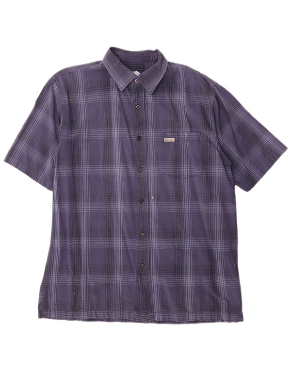 Calvin Klein Jeans Camisa de manga corta para hombre de algodón a cuadros azules grandes