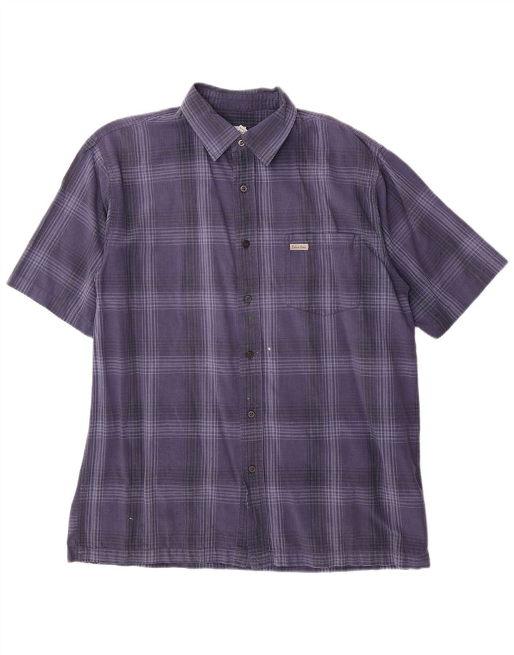 Calvin Klein Jeans Camisa de manga corta para hombre de algodón a cuadros azules grandes