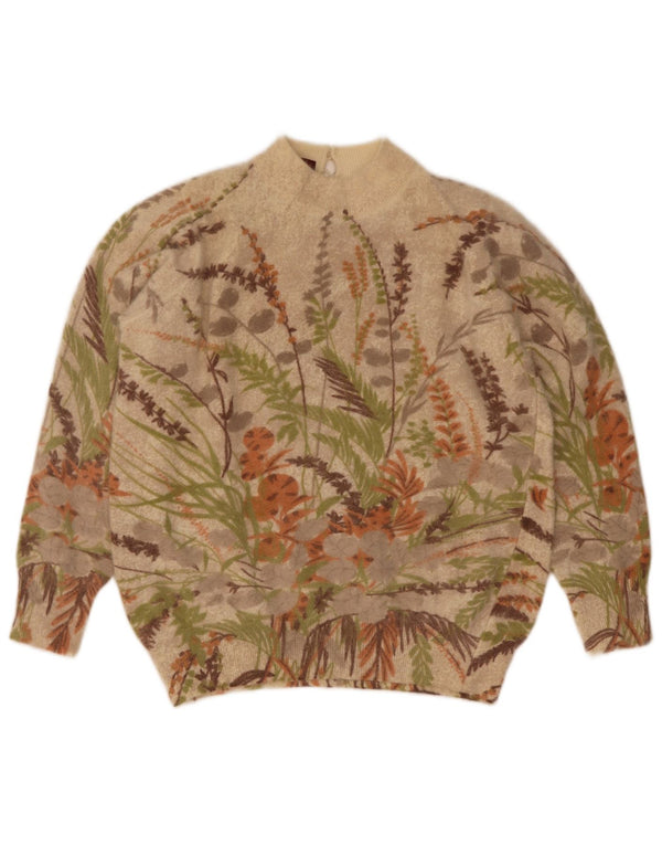 G. Pisano Suéter tipo jersey con cuello alto para mujer UK 8 Small Beige Floral Wool