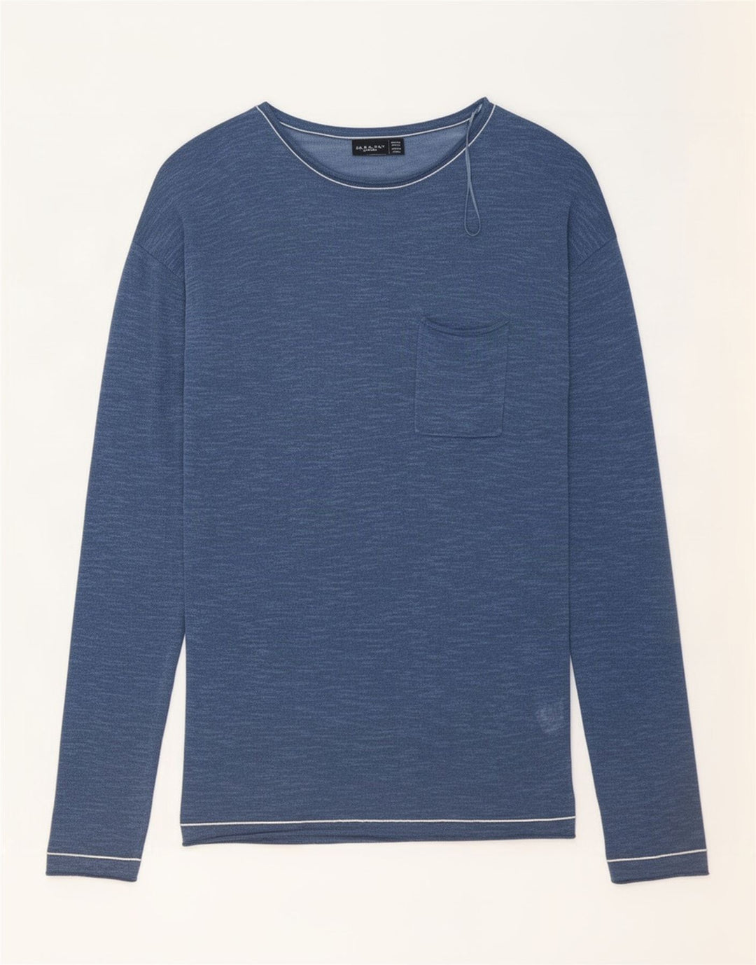 Zara Hombre Top Manga Larga Grande Azul Marino Algodón
