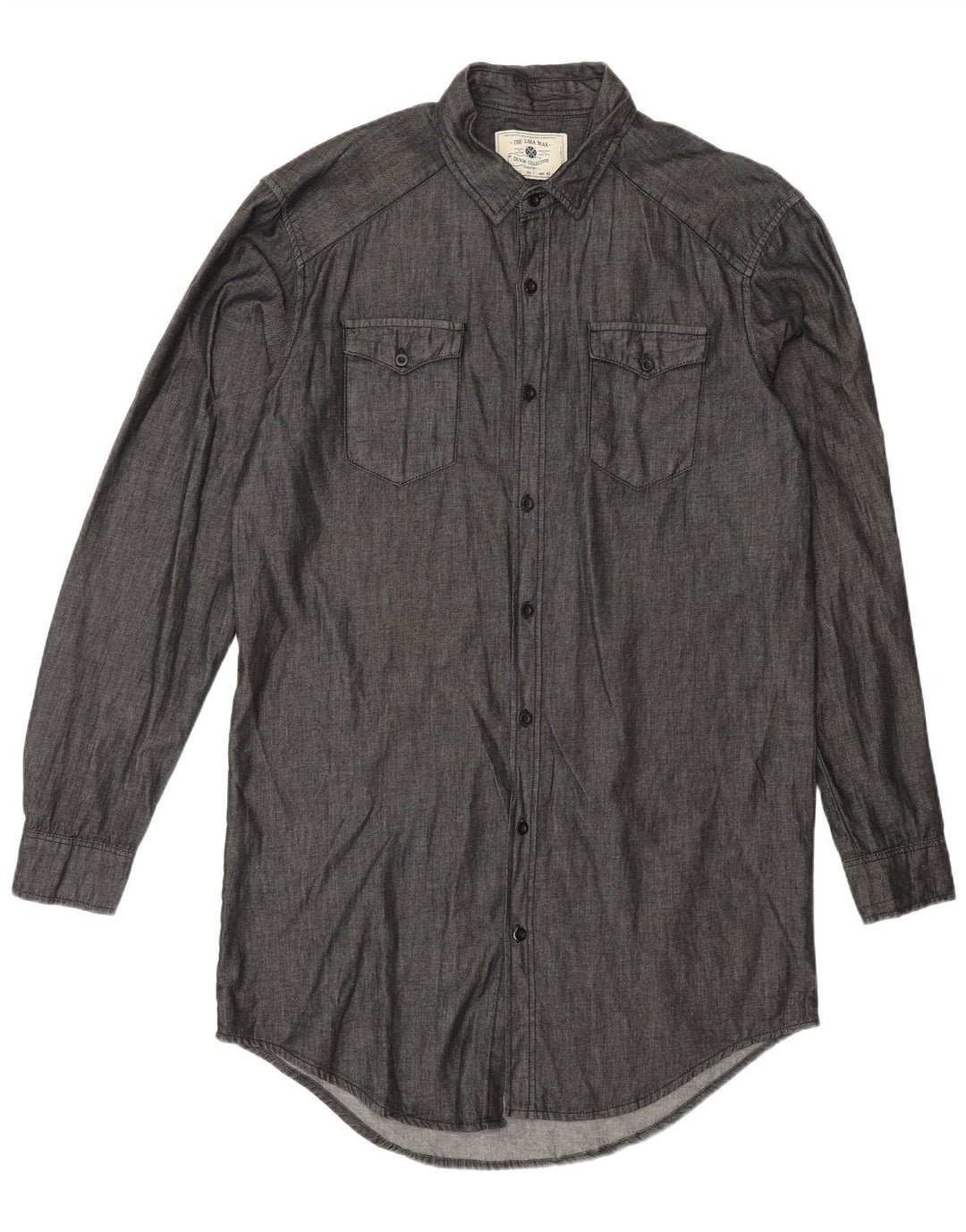 Zara Hombre Camisa Larga Grande Gris Algodón