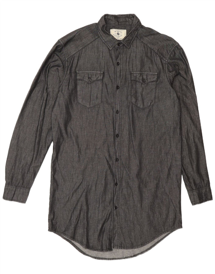 Zara Hombre Camisa Larga Grande Gris Algodón