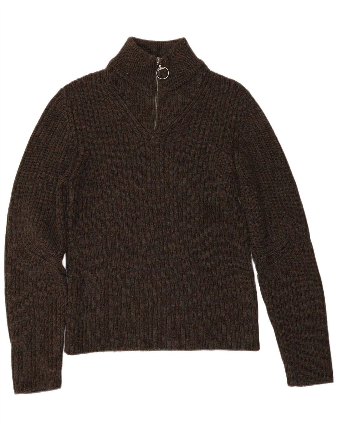 PRADA Jersey con cuello y cremallera para mujer IT 48 XL Lana virgen marrón