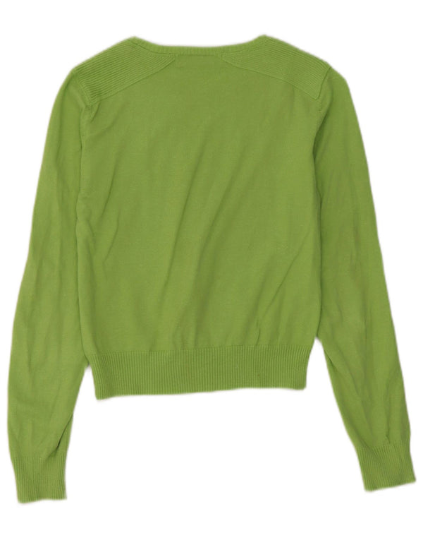 Zara Mujer Crop Boat Neck Jumper Sweater UK 12 Medium Green Ramie