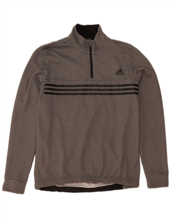 Adidas Hombre Zip Neck Sudadera Jumper Grande Gris Poliéster