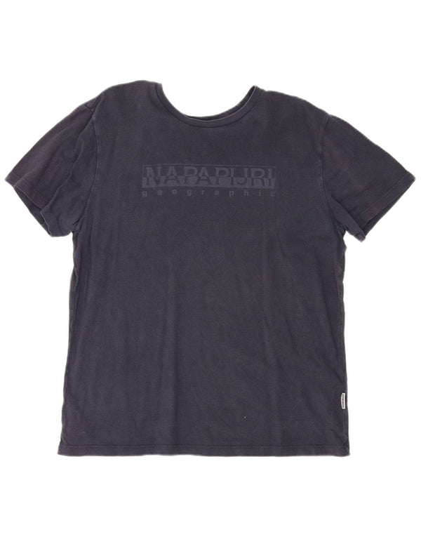 Napapijri Camiseta con gráfico geográfico para hombre Top de algodón azul marino mediano