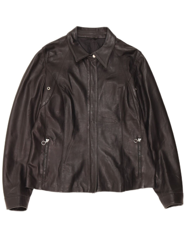 Vintage mujer chaqueta de cuero Reino Unido 14 cuero negro medio