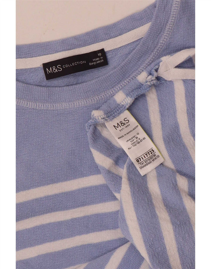Marks & Spencer - Camiseta de manga larga para mujer, talla 40, talla pequeña, algodón a rayas azules