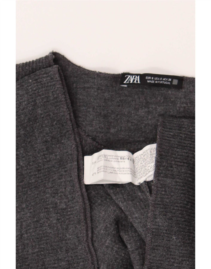 Zara Mujer Camiseta Extragrande Top UK 10 Small Gris Poliéster