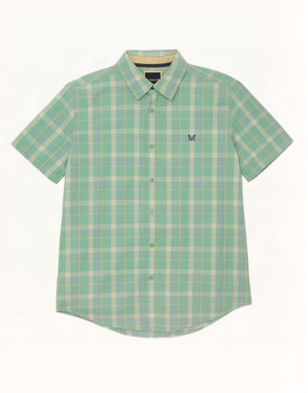 Crew Clothing Camisa ajustada de manga corta para hombre Algodón a cuadros verdes grandes